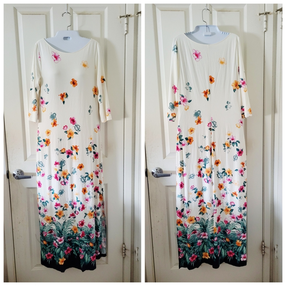 ✨️HP✨️Tommy Bahama | NWOT Pretty Cream/Floral 3/4 Sleeve Maxi Dress (SIZE M) - Picture 13 of 13